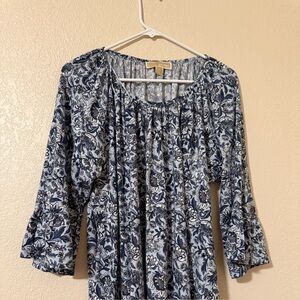 Michael Kors Womens Multicolor Round Neck Blouse ,  Blue 3/4 Sleeve SIZE 2X
